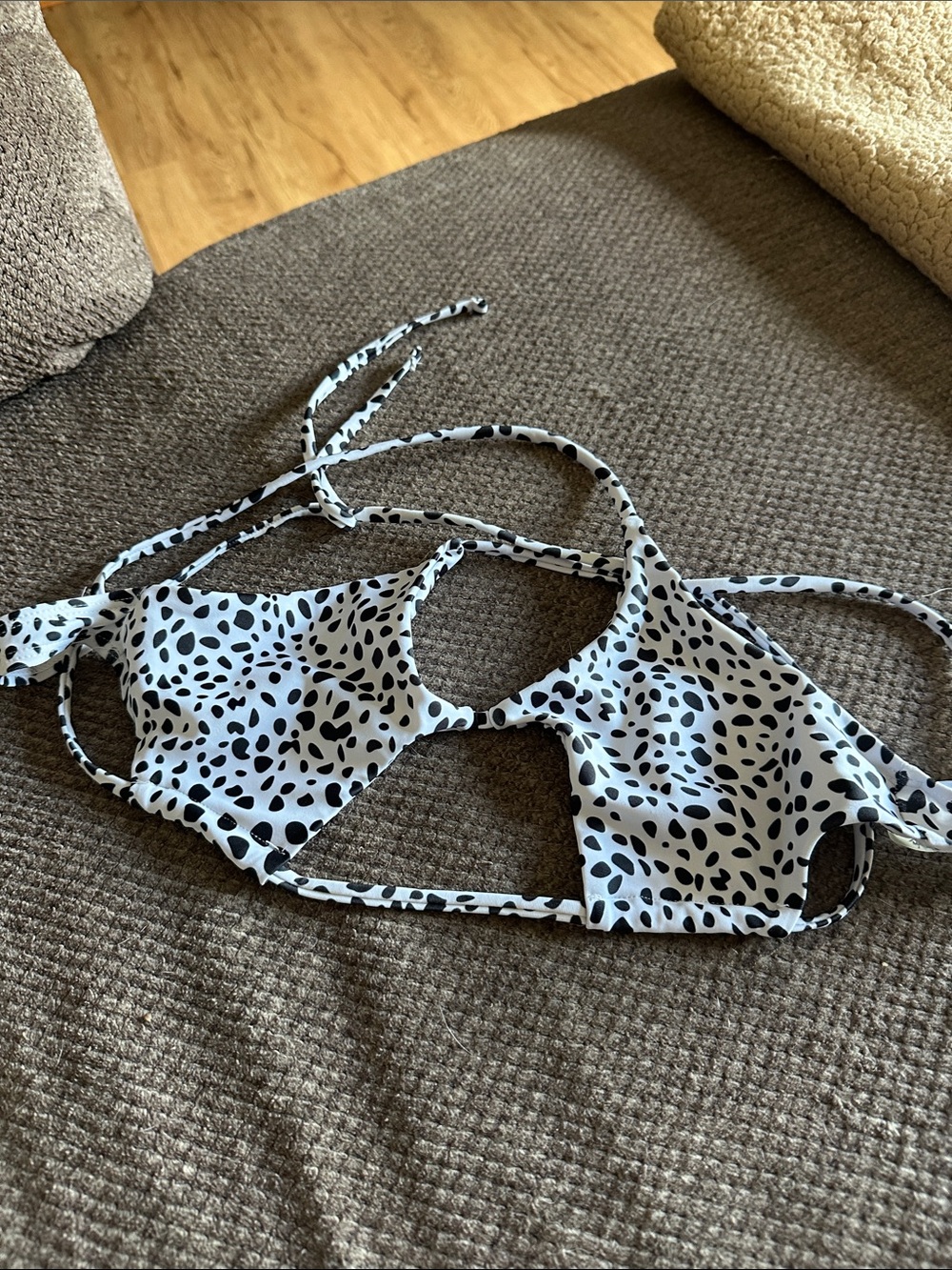 SHEIN Black and White Dalmatian Print womens  med Swim Top